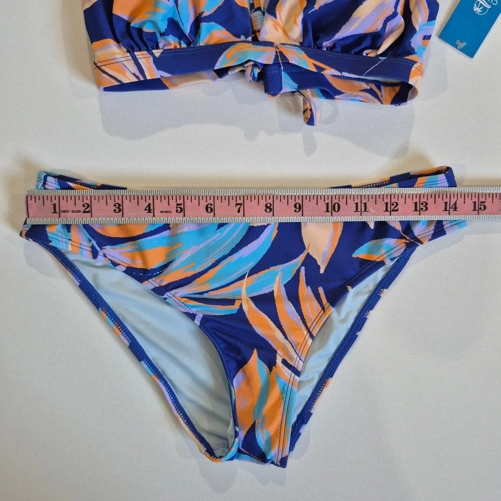 Cupshe Womens Tropical‎ Leaf Print Bikini Set Navy Orange Size S New With Tags